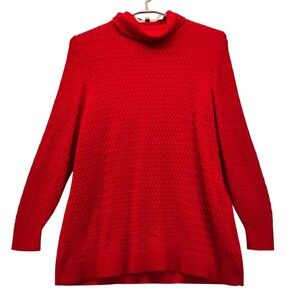 Lands End Cable‎ Knit Turtleneck Sweater Red 2X